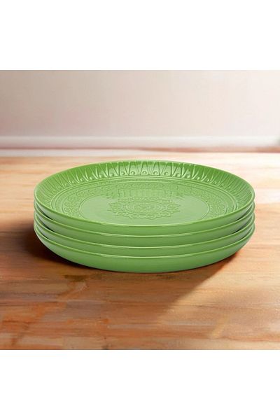Fissman Serving Plate 27.8cm Pack of 4, Motif Series Ceramic Serving Plate Tableware Dishes, Green