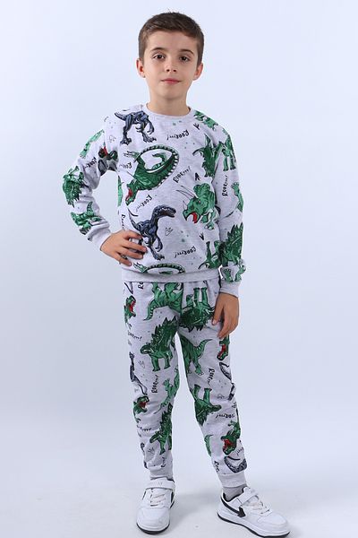 HÇM Boys' Raised Pajamas Set - Dinosaur Printed Ribbed D46