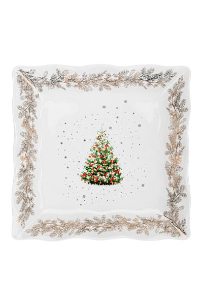 Fissman Dinner Plate 22x22cm, Christmas-themed Design Square Serving Dish, Decorative Plate