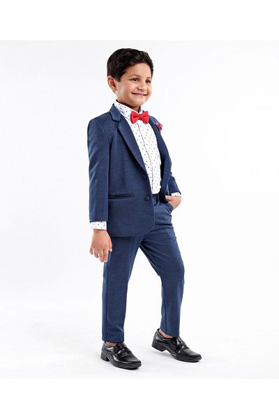 Babyhug Full Sleeves Solid Party Suit - Dark Blue