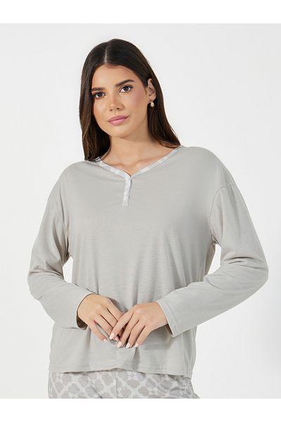 Styli Solid Dropped Shoulder T-Shirt & Printed Pants Pyjama Set