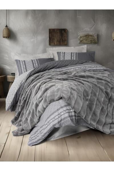 Cotton Box Set cuvertură de pilota cu pătură dublă Trim Suave Antracit