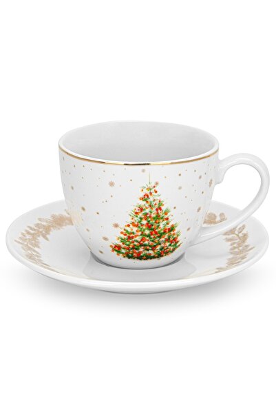 Fissman Christmas-Themed Tea Cup and Saucer Set of 2 260mL, Ceramic New Bone ...