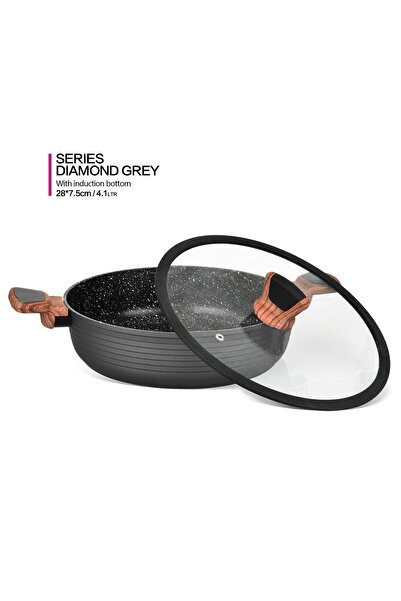 Fissman Shallow Casserole Diamond Series With Glass Lid Black 28cm