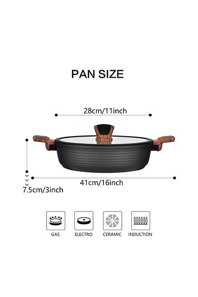 Fissman Shallow Casserole Diamond Series With Glass Lid Black 28cm