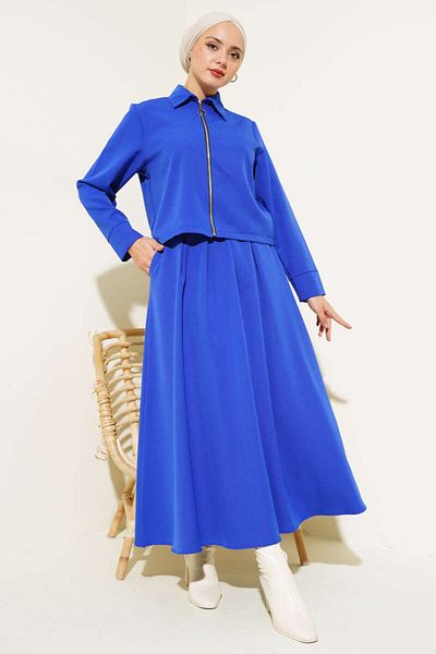 VOLT CLOTHİNG Women's Zippered Flared Skirt Double Suit