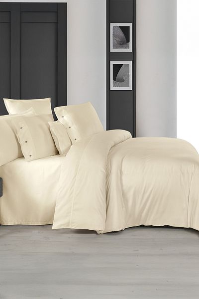 Sarev Monochrome Cream 100% Cotton Satin King Size Bedding Set