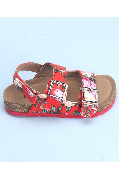 Pine kids Casual Wear Sandals with Velcro Belt Closure Floral Print - Red