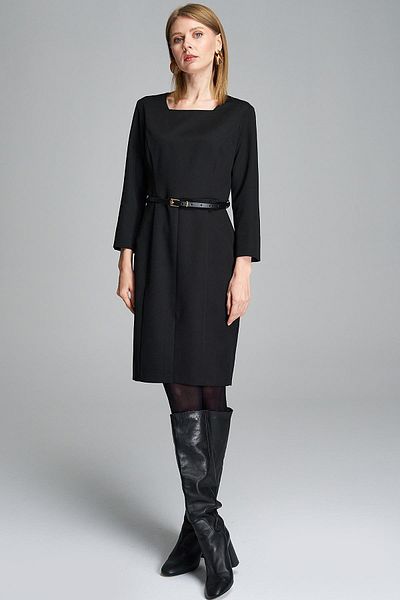 Journey Square Neck-Front Slit Dress