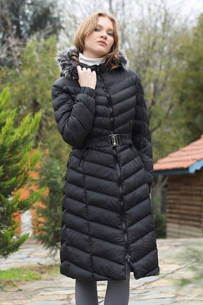 Rays 3409 Hooded Long Puffer Coat Black