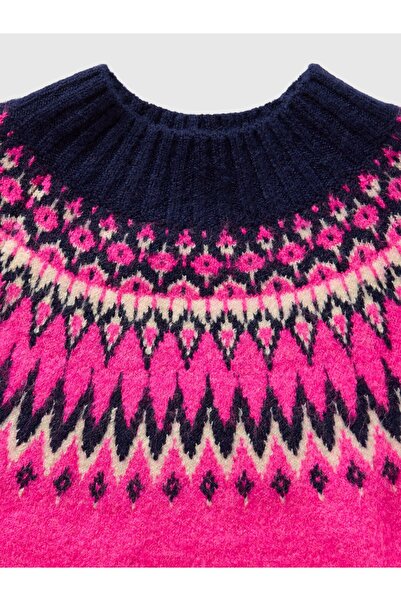 GAP Kız Çocuk Pembe Fair Isle Desenli Kazak
