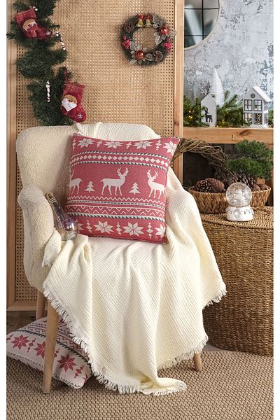 MYLASA HOME Mylasahome 100% Cotton New Year's Red Throw Pillow with Zipper 45X45Cm
