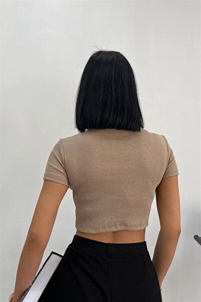 msendam Жіноча блузка з коміром-поло - короткий рукав, камізелька для живота - камінь