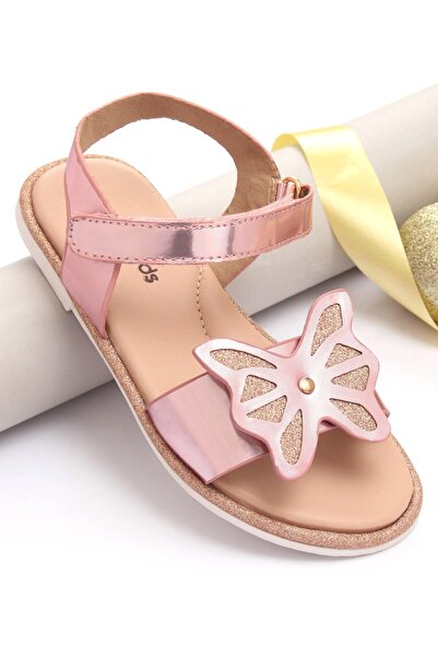Pine kids Sandals with Velcro Closure and Butterfly Applique- Pink