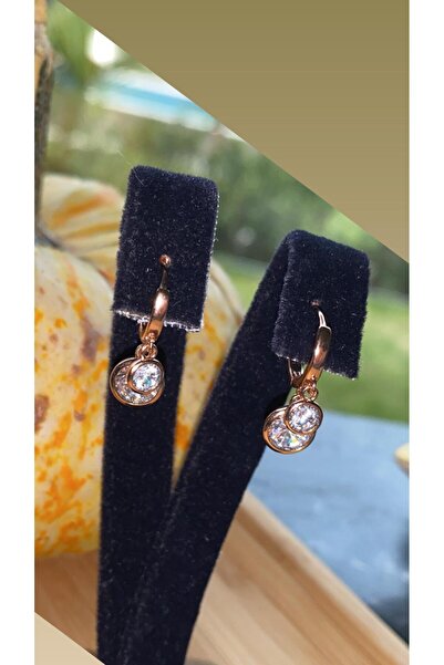 juleeco Taş Sallantılı Rose Rodyum Kaplama Küpe(XP)(1CM)