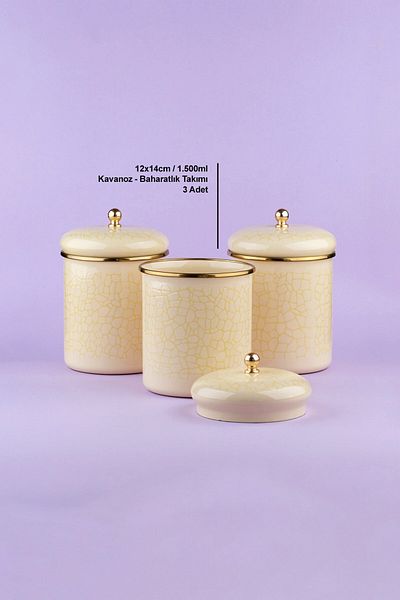 Glore Cream Textured Enamel 3-Piece Jar - Spice Holder Set