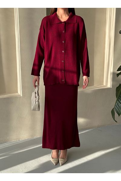 Laluvia Set de tricotaje cu fustă polo roșie Claret - 4661