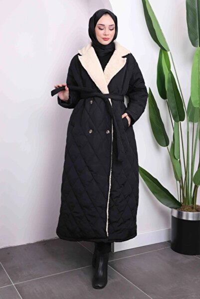 Organic ORGANİC TİME Siyah İçi Kürklü Uzun Kapitone Kaban BOY /132 CM DİR