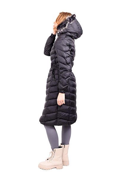 Rays 3409 Дълго пухено яке с качулка, черно