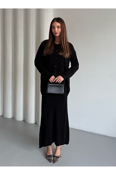 Laluvia Set de tricotaje cu fustă cu gât polo negru - 4661
