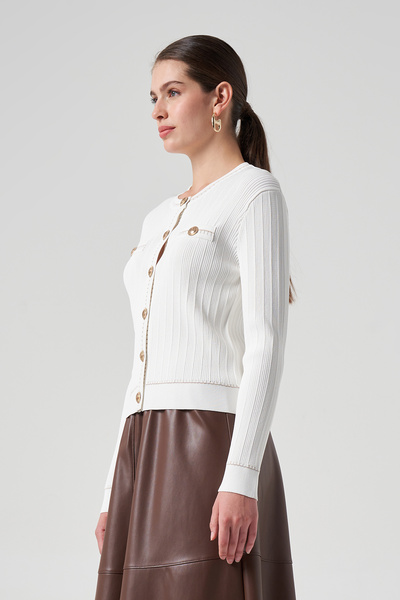 Nuss Ecru Mercerized Knitwear Short Cardigan - Button Detailed 1115