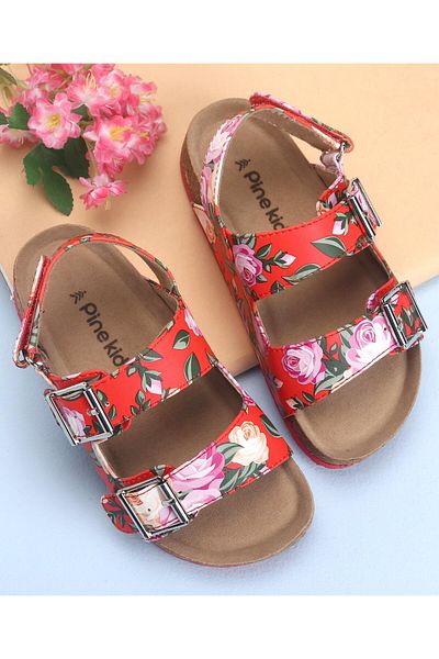 Pine kids Casual Wear Sandals with Velcro Belt Closure Floral Print - Red