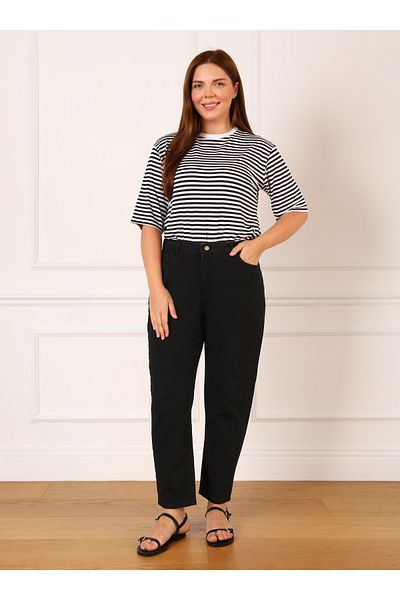 TRENDNATUREL Ramrod Plus Size Black Lycra Mom Jean Trousers