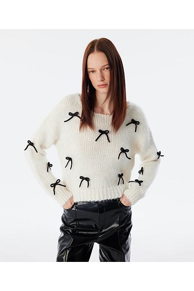 Twist Contrast Bow Sweater