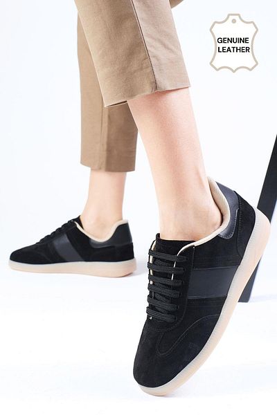 Mio Gusto Pantofi sport casual pentru femei Nicole din piele intoarsa autentica de culoare neagra