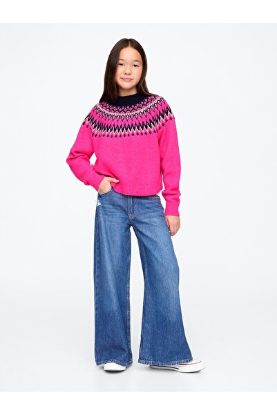 GAP Kız Çocuk Pembe Fair Isle Desenli Kazak