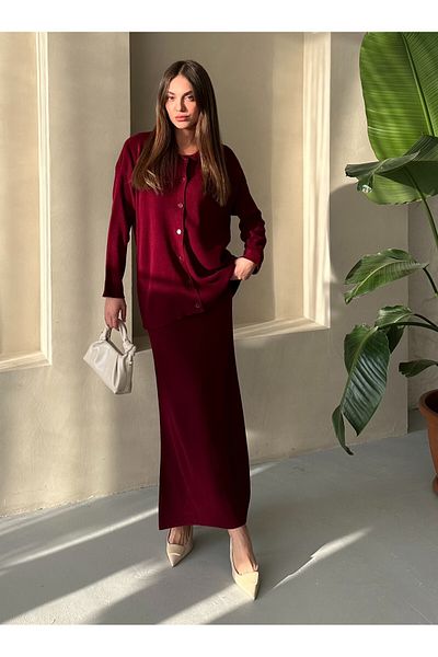 Laluvia Set de tricotaje cu fustă polo roșie Claret - 4661