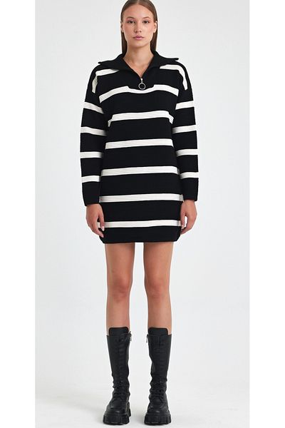 AKŞEN GİYİM FEMEI CU dungi cu fermoar DETALAT TRICOTT OȚEL TRICOTT TUNIC BĂIAT Pulover