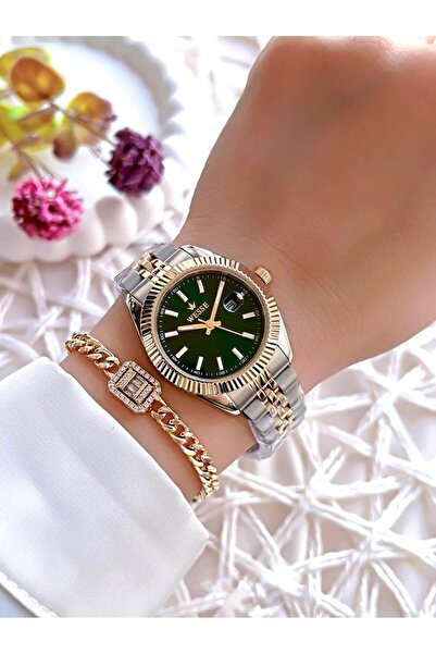 Wesse 5 Atm Water Resistant Women's Wrist Watch & Bracelet - Steel Band Calendar Dial Bw.1115B.Gs