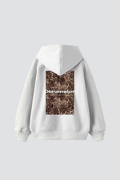 Sekizbiraltı Dimension Leopard Printed Oversize Unisex Premium White Hoodie