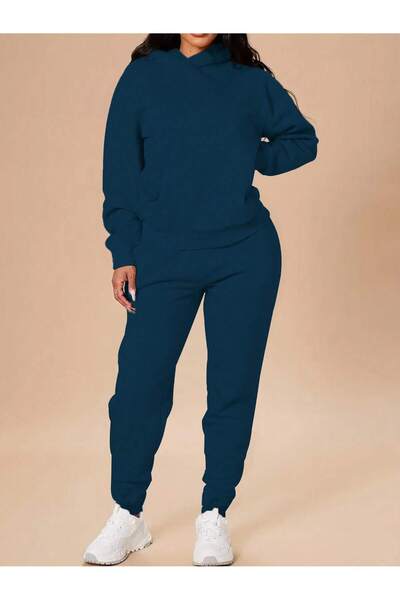 EVIus Hooded 100% Cotton Full Winter Inside Hooded Oversize Tracksuit Set