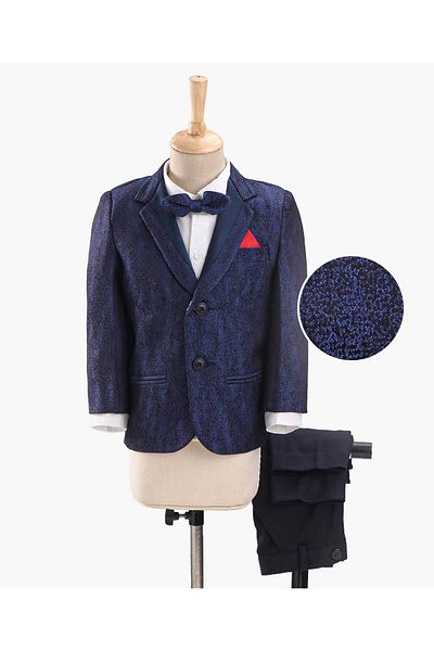 Babyhug Full Sleeves  3 Piece Party Suit With Bow - Navy Blue White