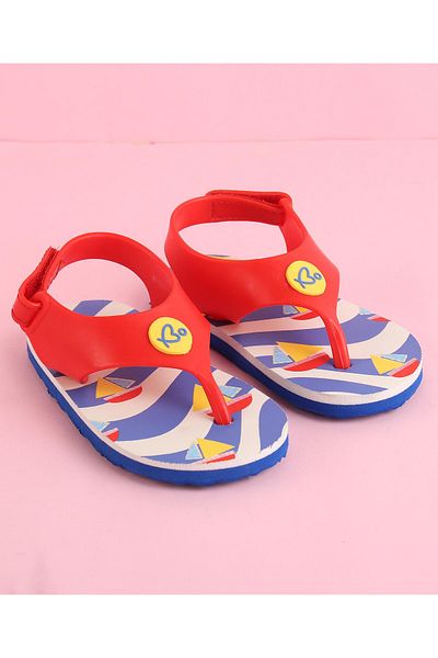 Babyoye Babyoye Flip Flops with Velcro Closure Boat Print - Red
