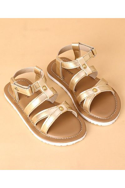 Babyoye Velcro Closure Solid Colored Party Wear Sandals - Golden