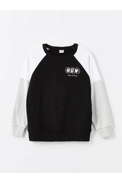 LC Waikiki Детска тениска с щампа и кръгло деколте LCW Kids Black