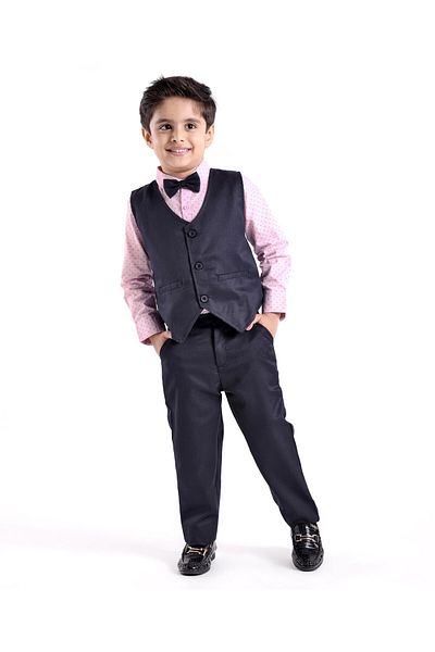Babyhug Cotton Full Sleeves Party Wear Suit With Blazer Arrow Print - Navy Blue & Pink