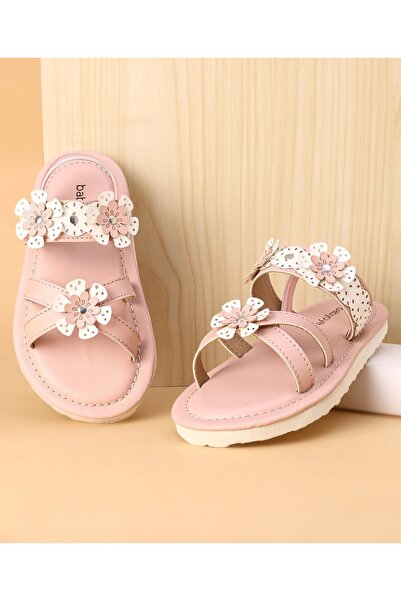 Babyoye صندل بإغلاق فيلكرو وتطريز زهور - وردي