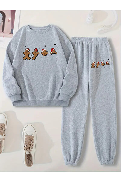 Nebulaa Tekstil طقم سويت شيرت وبنطال رياضي برقبة دائرية من Nebulaa مطبوع عليه...