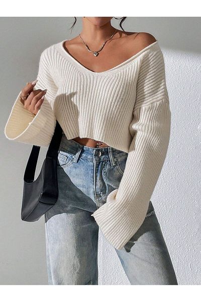 moda mh TRICOT CROP CU GÂTĂ LATĂ