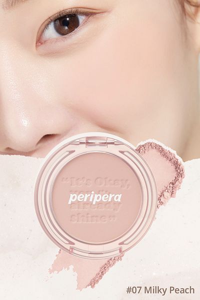 PERIPERA Peripera Pure Blushed Sunshine Cheek - Sebum Balancing Powder Blush in Pastel Tones (07 Milky Peach)