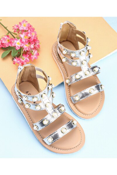 Pine kids صندل بسحاب للإغلاق ومرصع بالمسامير - فضي