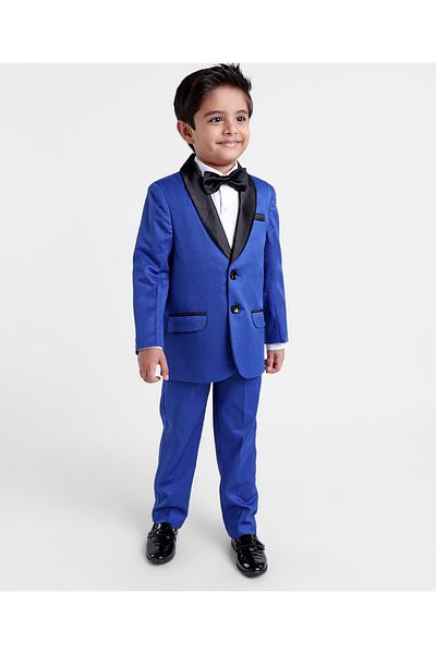 Babyhug Full Sleeves Solid Party Suit with Bow Tie - Royal Blue