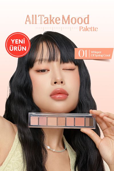 PERIPERA Peripera All Take Mood Palette 001 - 5 Different Pigmented Textured Headlight Palette, Whisper of Spring Coral