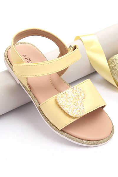 Pine kids Sandals with Velcro Closure and Heart Applique- Yellow