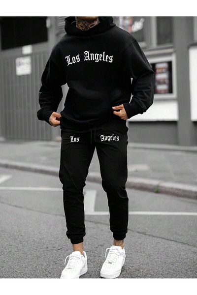 EVIus Los Angeles Printed - Σετ χειμερινής φόρμας με κουκούλα 100% βαμβακερή