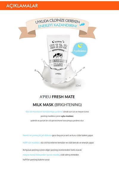 Missha قناع النوم لتفتيح البشرة بمحتوى بروتين الحليب 50 مل قناع الحليب A'pieu Fresh Mate (BRIGHTEENING)